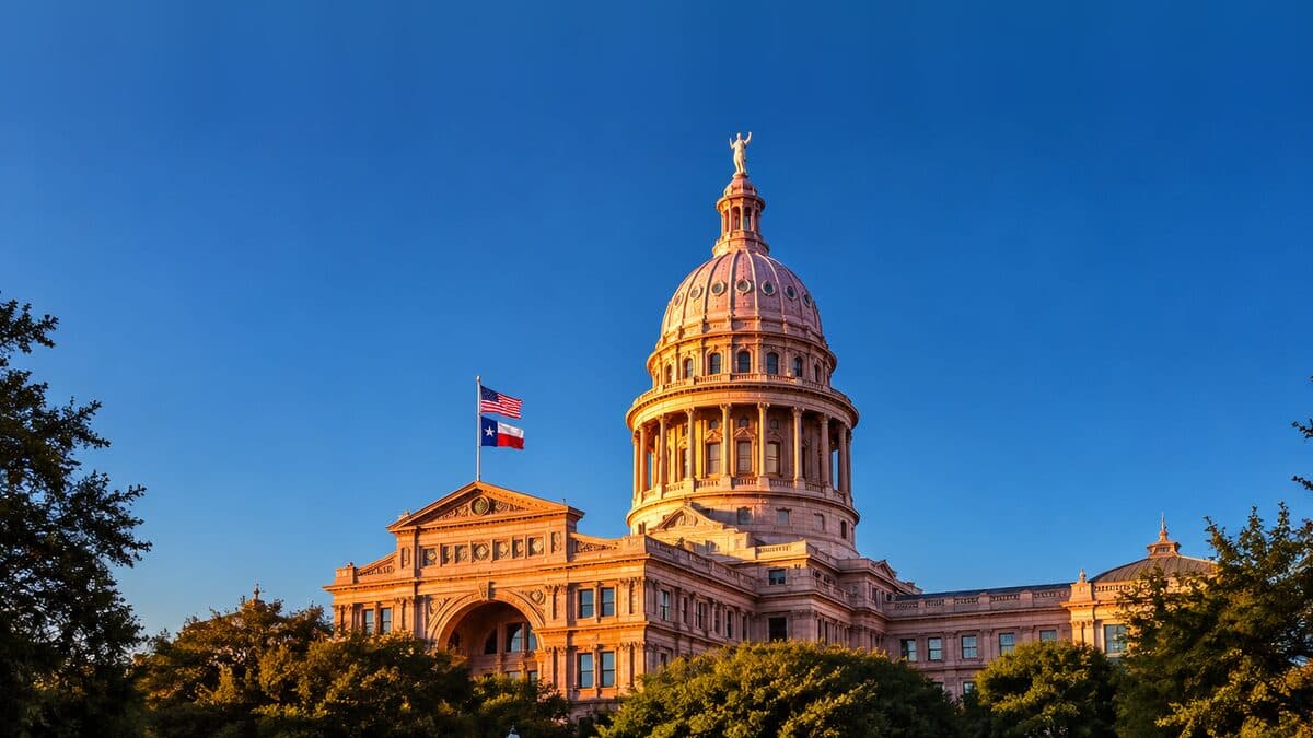 The Texas State Capitol in Austin at sunset